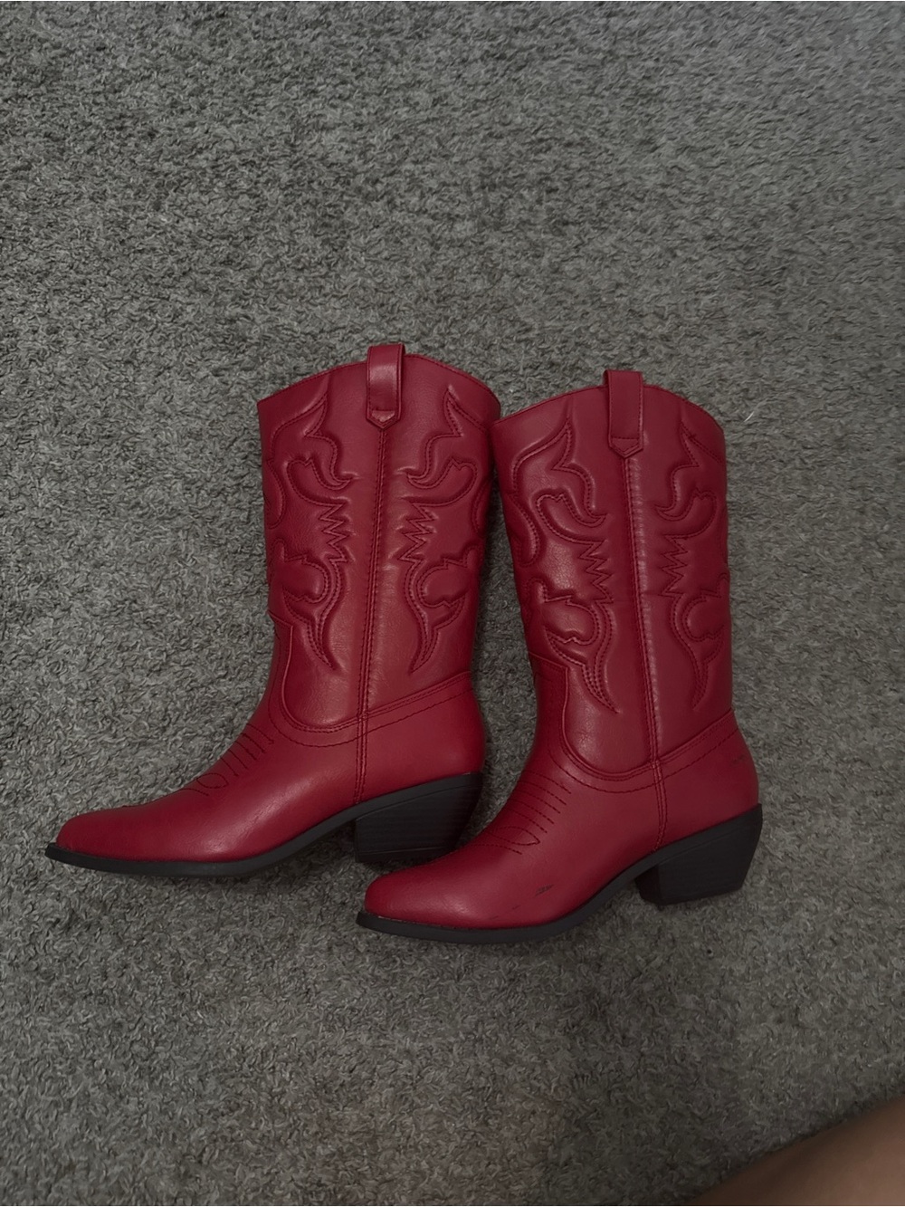 Soda Red Western-Style Mid-Calf Heeled Boots - Picture 6 of 7